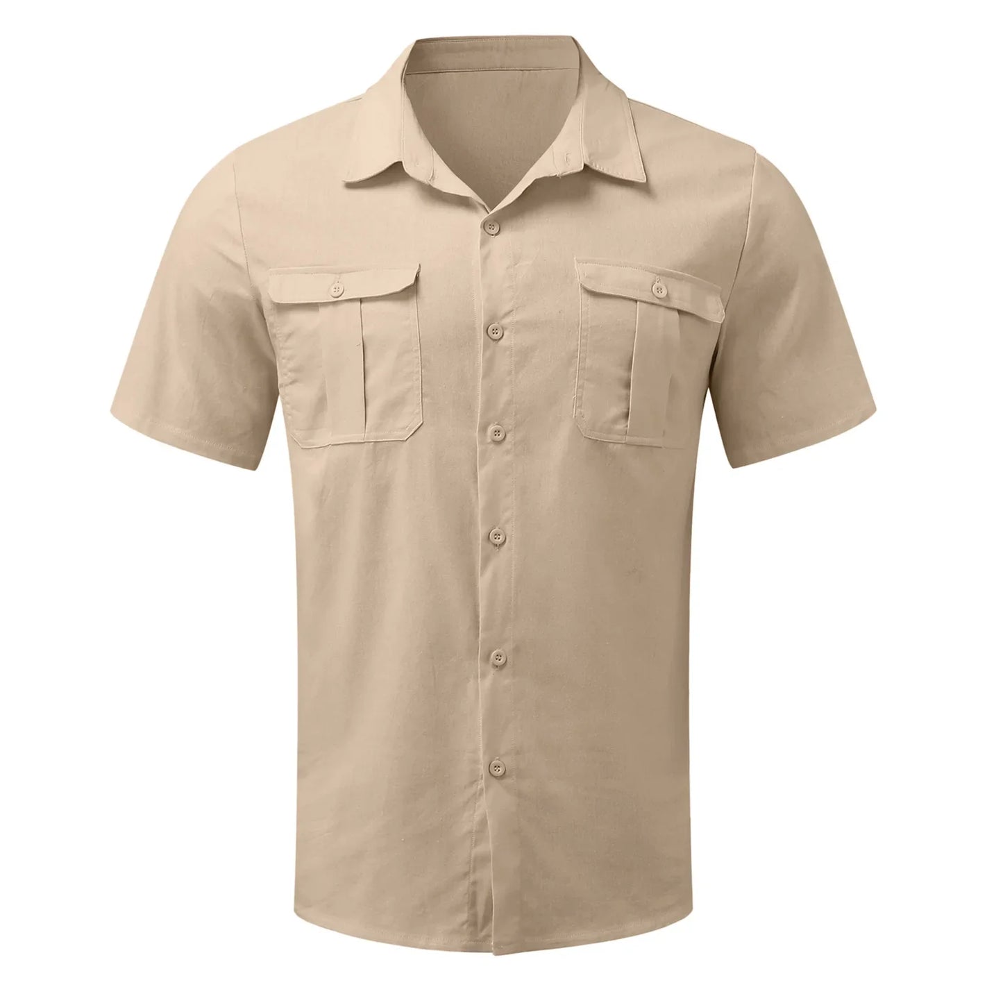 Cotton Linen Hot Sale Men Short-Sleeved Shirts Summer Solid Color Stand-Up Collar Casual Beach Style Shirts Tailor-made T-Shirts