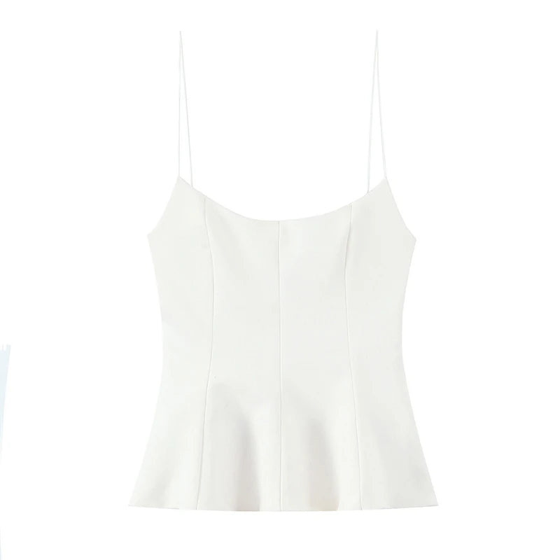 Willshela Women Fashion Solid Pleated Backless Side Zipper Tops Vintage Thin Straps Square Collar Female Chic Lady Camis BAZAARHUBO