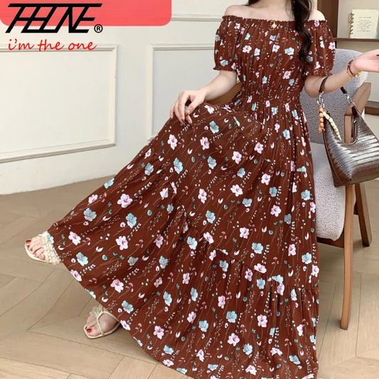 Long Maxi Dress Women Clothing Spring Summer Bohemian Holiday Beach Korean Style Floral Vintage Slim Vestidos Robe Dresses Boho
