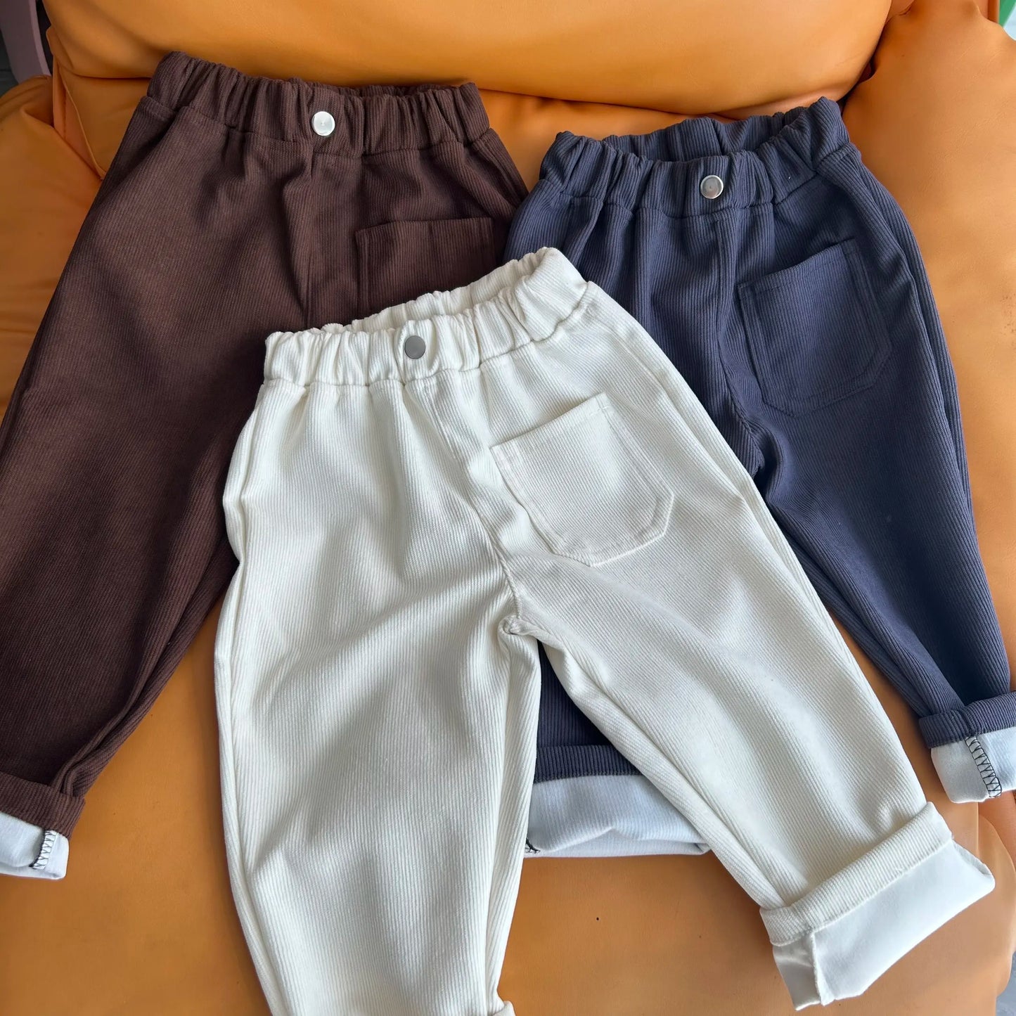 Fashion children's clothing Autumn Winter Kids solid color Corduroy pants Boys soft loose Trousers Girls all-match casual pants