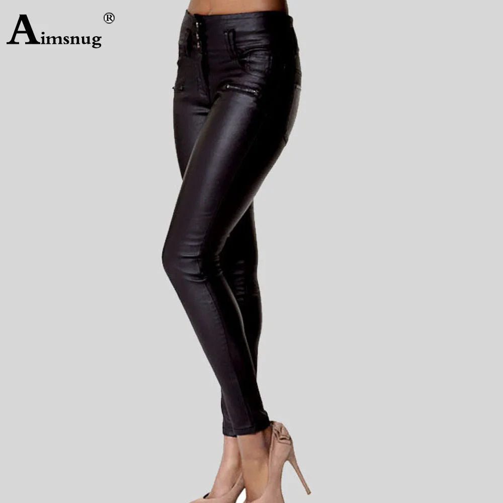 Women Rock Style PU Leather Pants Female Ankle-Length Pants High Waist Skinny Trouser Sexy Grunge Faux Leather Pencil Pant New