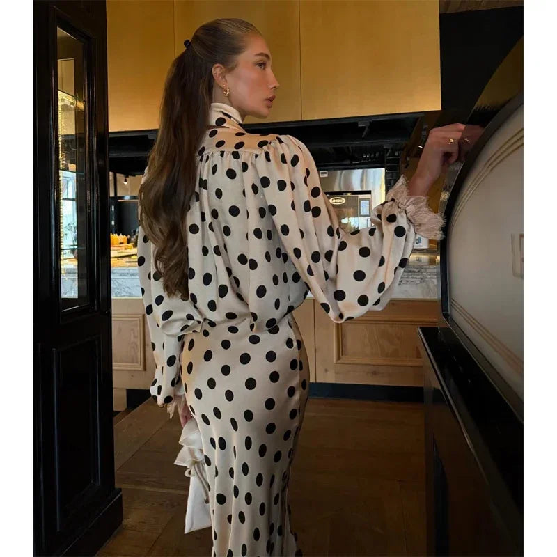 Polka Dot Polka Dot Skirt 2 Piece Set Women Elegant Scarf  Long Sleeve Shirts Suit Spring Lady Fashion Commucate Outwear 2026