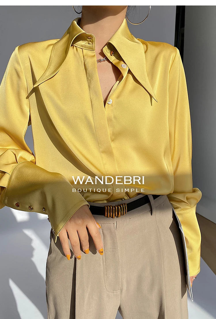 Stylish Elegant Turn Down Collar White Long Sleeve Satin Shirts Fashion Woman Vintage Blouse 2024 Office Lady Tops Blusas 16946