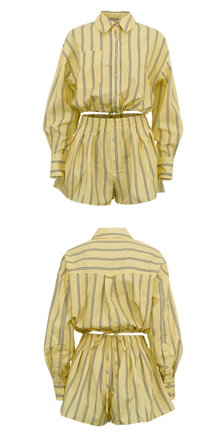 Casual Striped Long Sleeve Shirt And High Waist Skirt Two-Piece Set Women's Fashion Spring Outfit Teen Girls Casual Wear