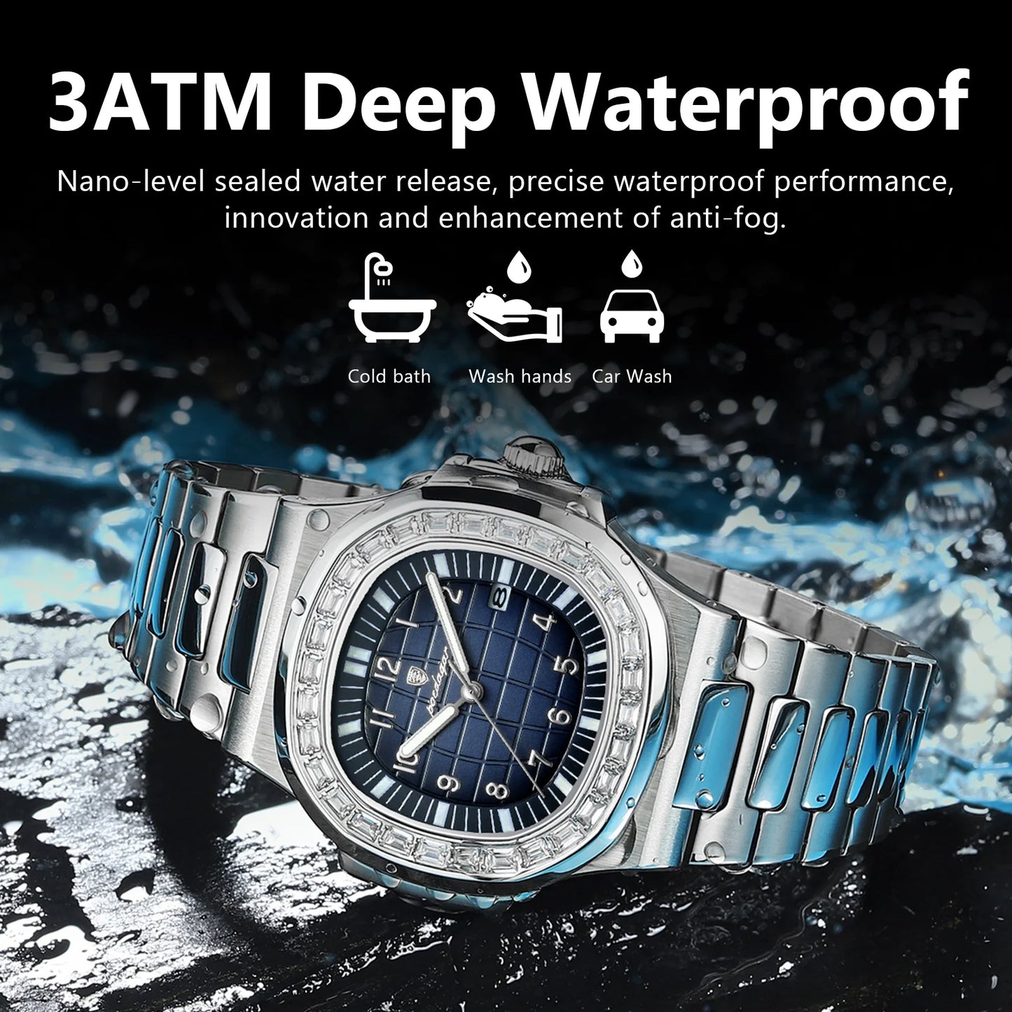 POEDAGAR Luxury Square Man Watches Waterproof Luminous Date Men Wristwatch Casual Male Clock Stainless Steel Men's Quartz Watch