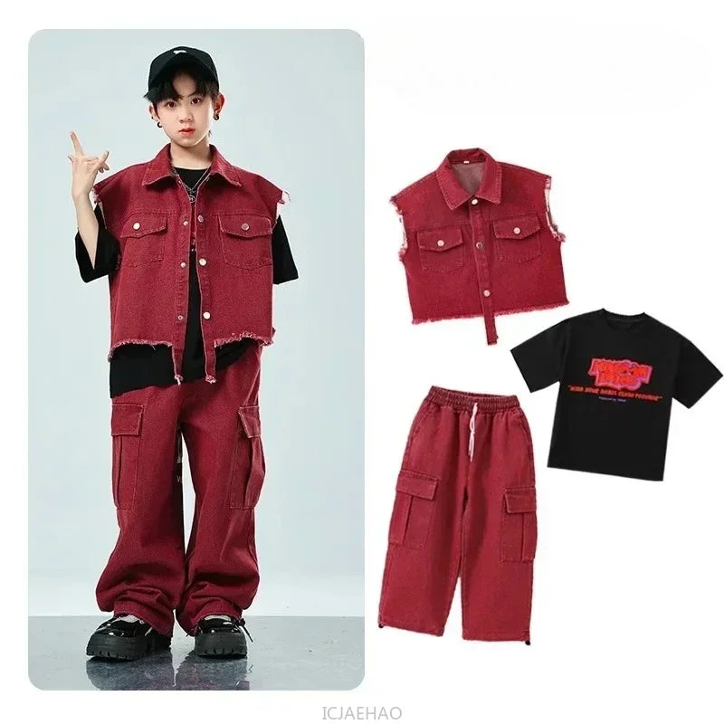 Children Hip Hop Jazz Fashion Show BoyGirl Loose Vest Baggy Pan t T-shirt Suits Sets Dance Performance Clothes Kids Tracksuits