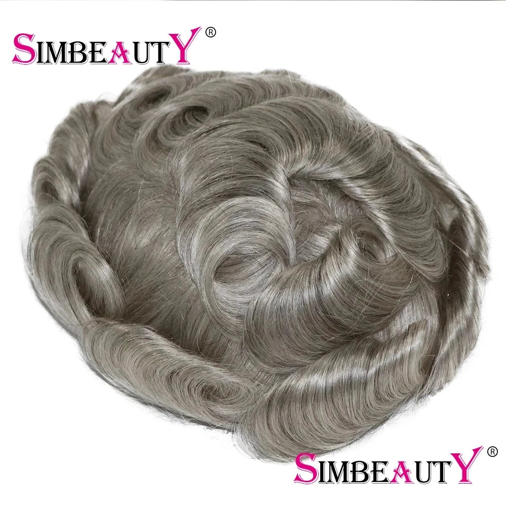 0.02mm Super Ultra Thin Skin 80% Density Natural Hairline Men Toupee Blonde Brown Grey Human Hair Undetected Capillary Prosthesi