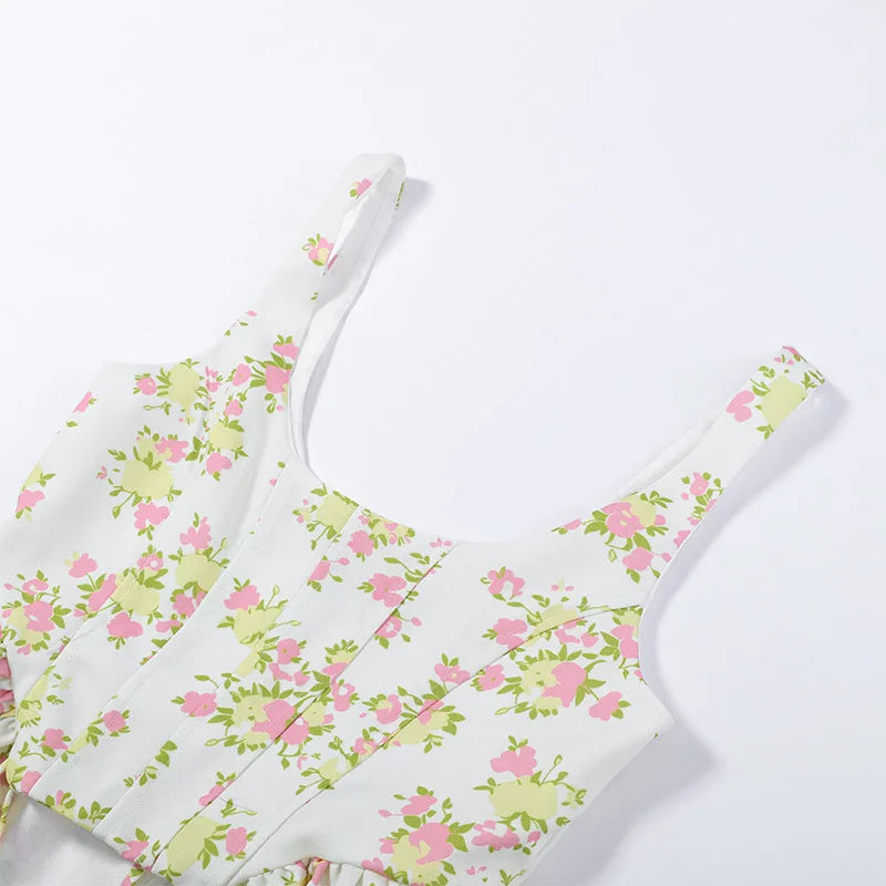 Floral Printed Women Long Pants Set Elegant Sleeveless Backless Vest Wide Leg Trousers Chic Holiday Vacation Lady Summer Outfits