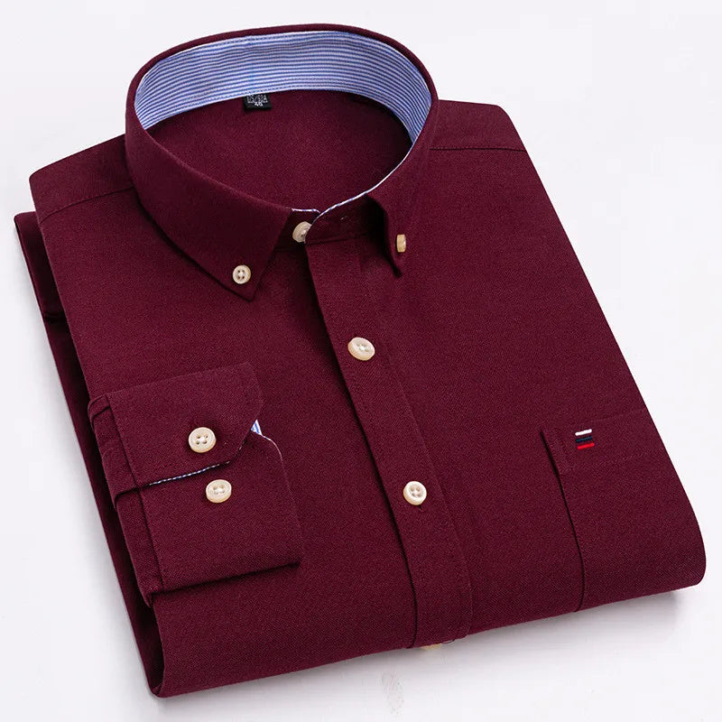 Men's Classic Plaid Oxford Long Sleeve Shirts Pocket 100% Cotton Business Casual Formal Standard Fit Workwear Button Down Shirts