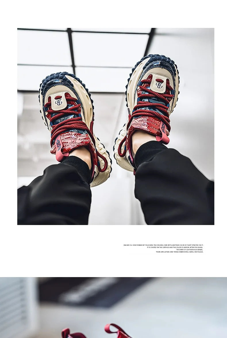 Trendy Dad Sneakers Thick Bottom Heightening Men's Casual Sports Shoes Spring Summer New Style round Toe Low Top EVA Insole