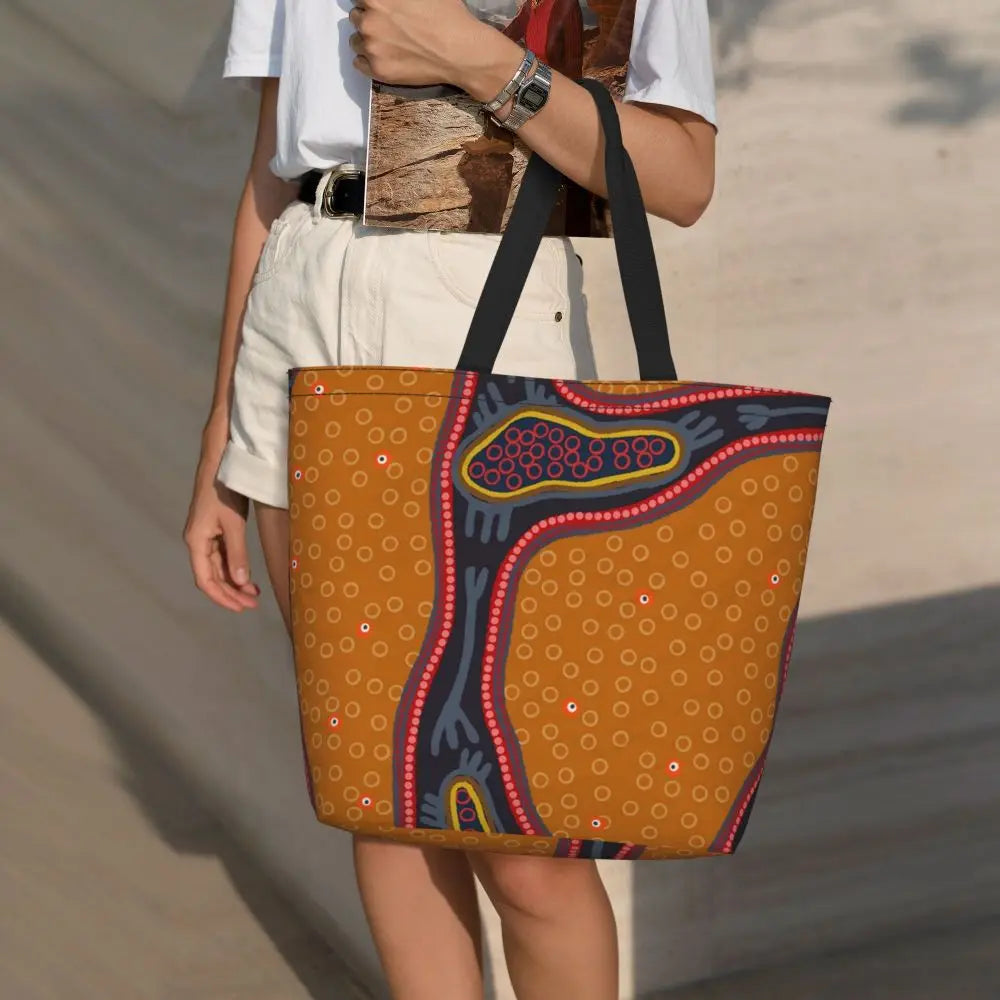 African Ankara Prints Grocery Shopping Tote Bags Women Geometric Ethnic Art Canvas Shoulder Shopper Bags Big Capacity Handbag