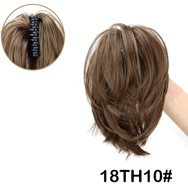 Synthetic Messy Bun Hair Piece Claw Clip in  Piece  Curly Short High Ponytail Extension Tousled Updo For Girls