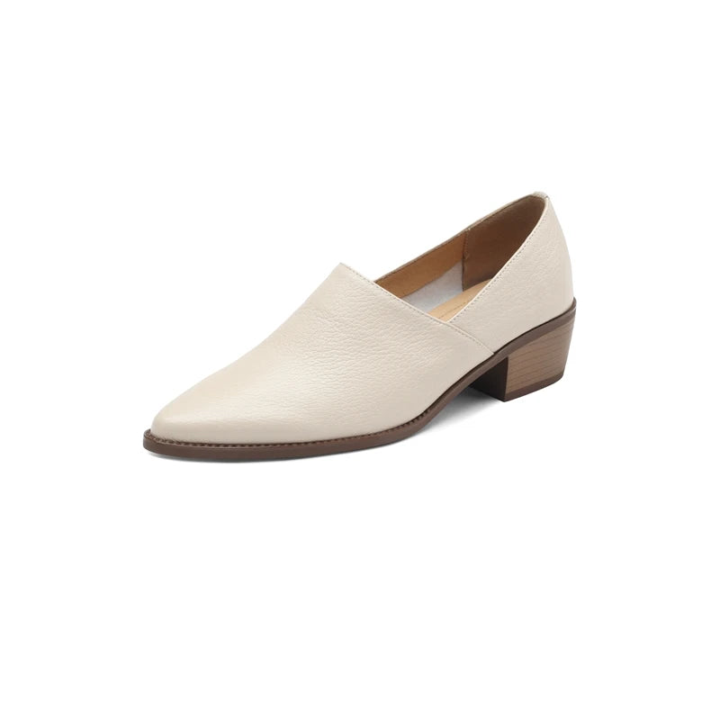 Women's New Simple and Comfortable Vintage Leather Pointed High Heels Large Lefu Shoes