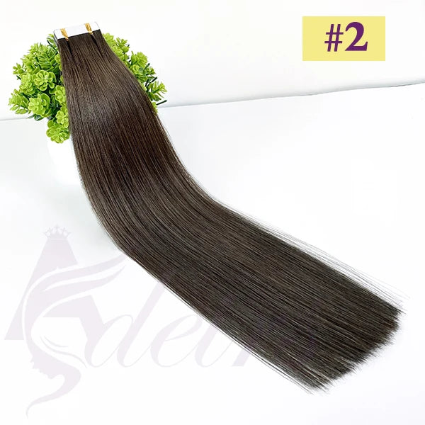 ADEIRS Straight Tape In Human Hair Extensions 100% Real Hair Extensions 16"-24" Black Brown Blonde #613 Invisible Tape In