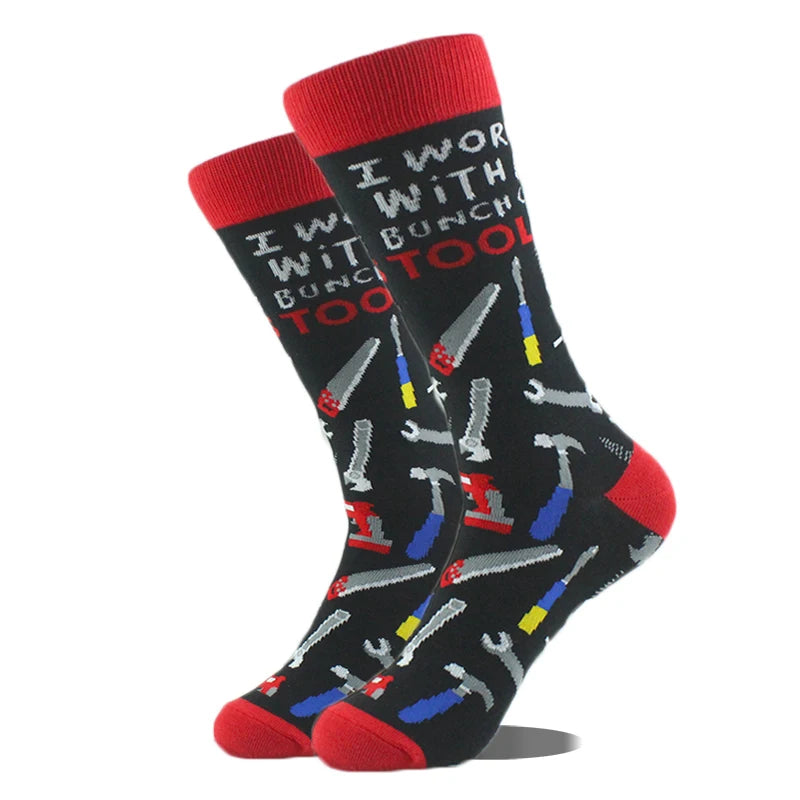 Cool Design Avocado Crew Socks Men Creative Eye Guitar Bus Pattern Sokken Duck Cat Fox Otter Animals Divertidos Chaussette Sox