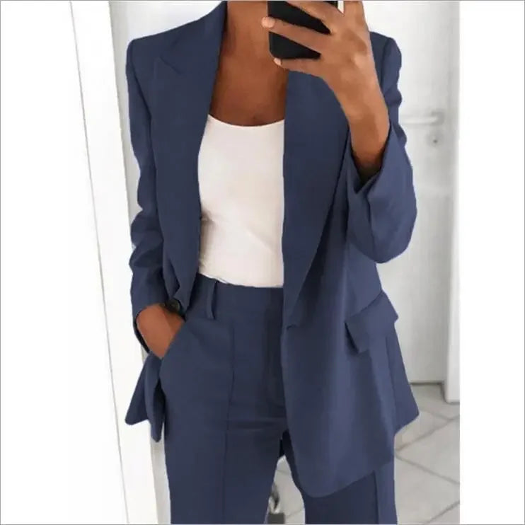 2025 S-5XL Women's Blazer Casual Long-sleeved Top Solid Color Suit Collar Button Simple Temperament Commuter Plus Size Blazer