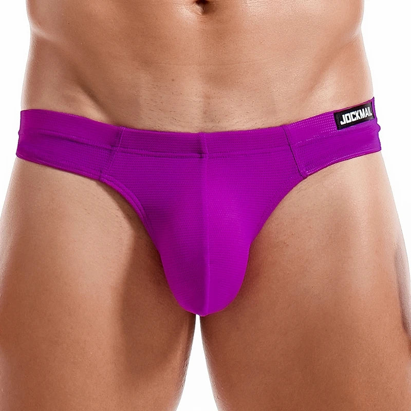 JOCKMAIL Sexy Men's G-string Fashion Low Waist Solid Color Male Thongs Underwear Breathable Mesh Sports Underpants Shorts