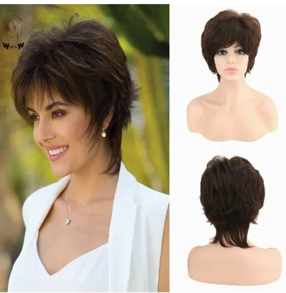 Short Brown Bob Wigs for Women Mixed Blonde Synthetic Natural Hair Wig