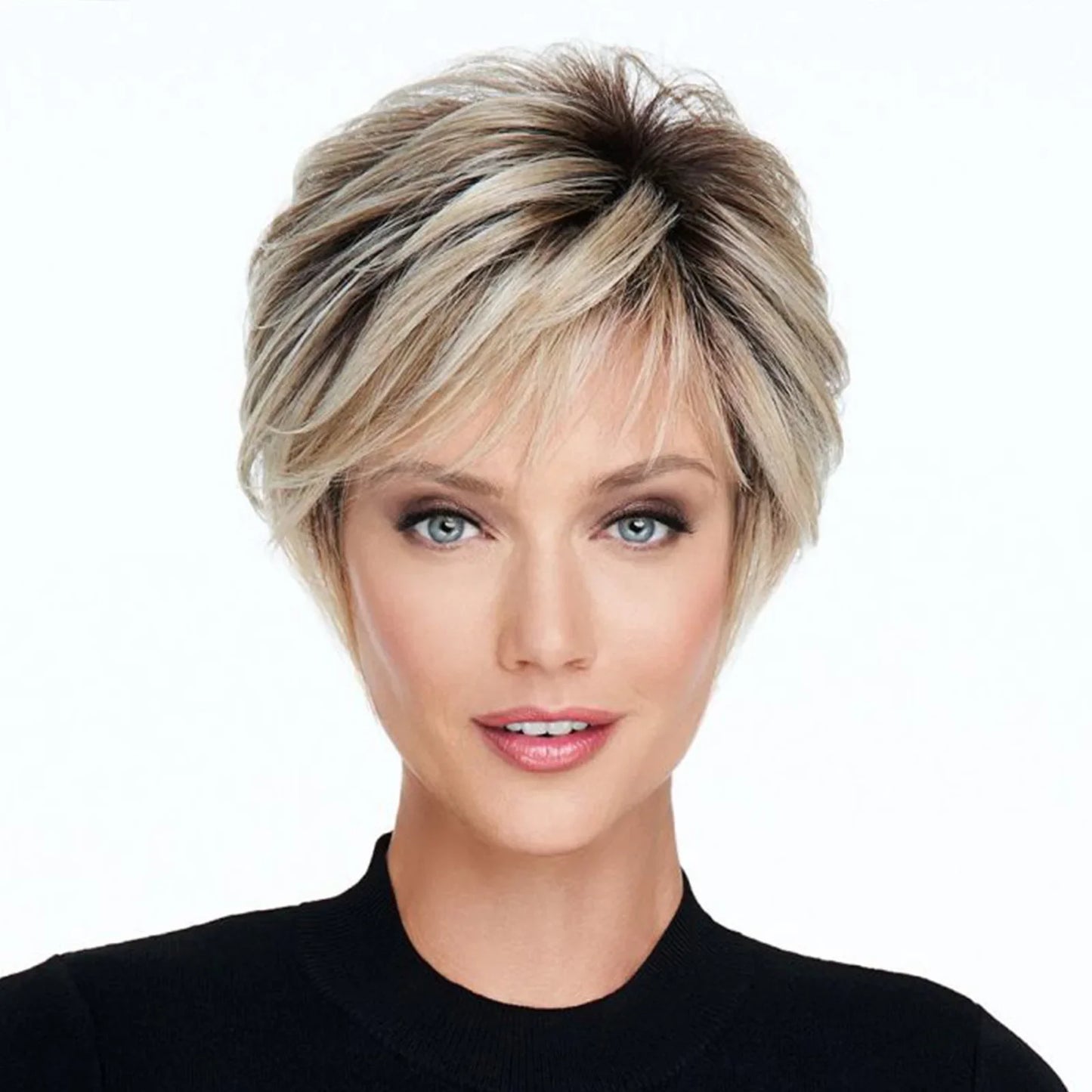 Short Brown Bob Wigs for Women Mixed Blonde Synthetic Natural Hair Wig
