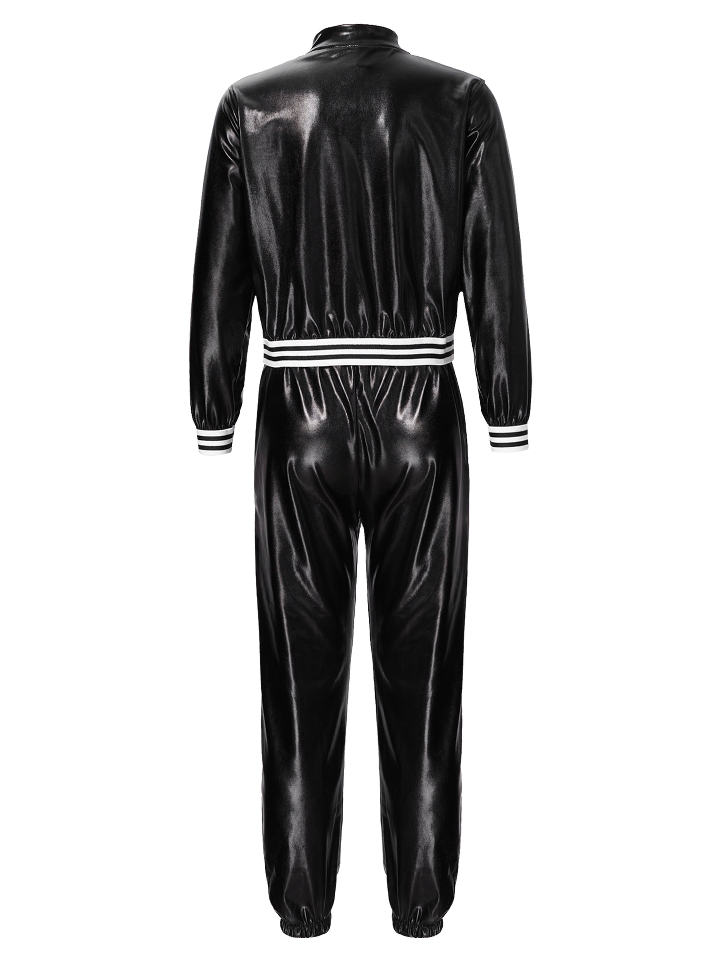 Kids Girls Sports Outfits Jazz Hip Hop Street Dance Costume Shiny Metallic Long Sleeves Bomber Jacket Coat with Pants Streetwear