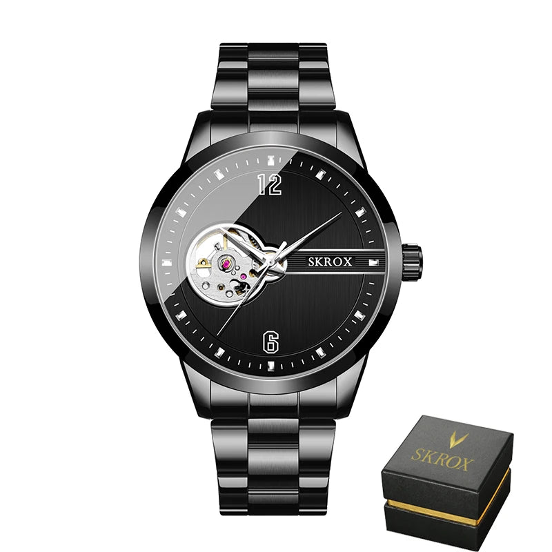 Original Genuine SKROX High-end Luxury Stainless Steel Skeleton Automatic Mens Watch Mechanical Waterproof Elegant Wrist Watches