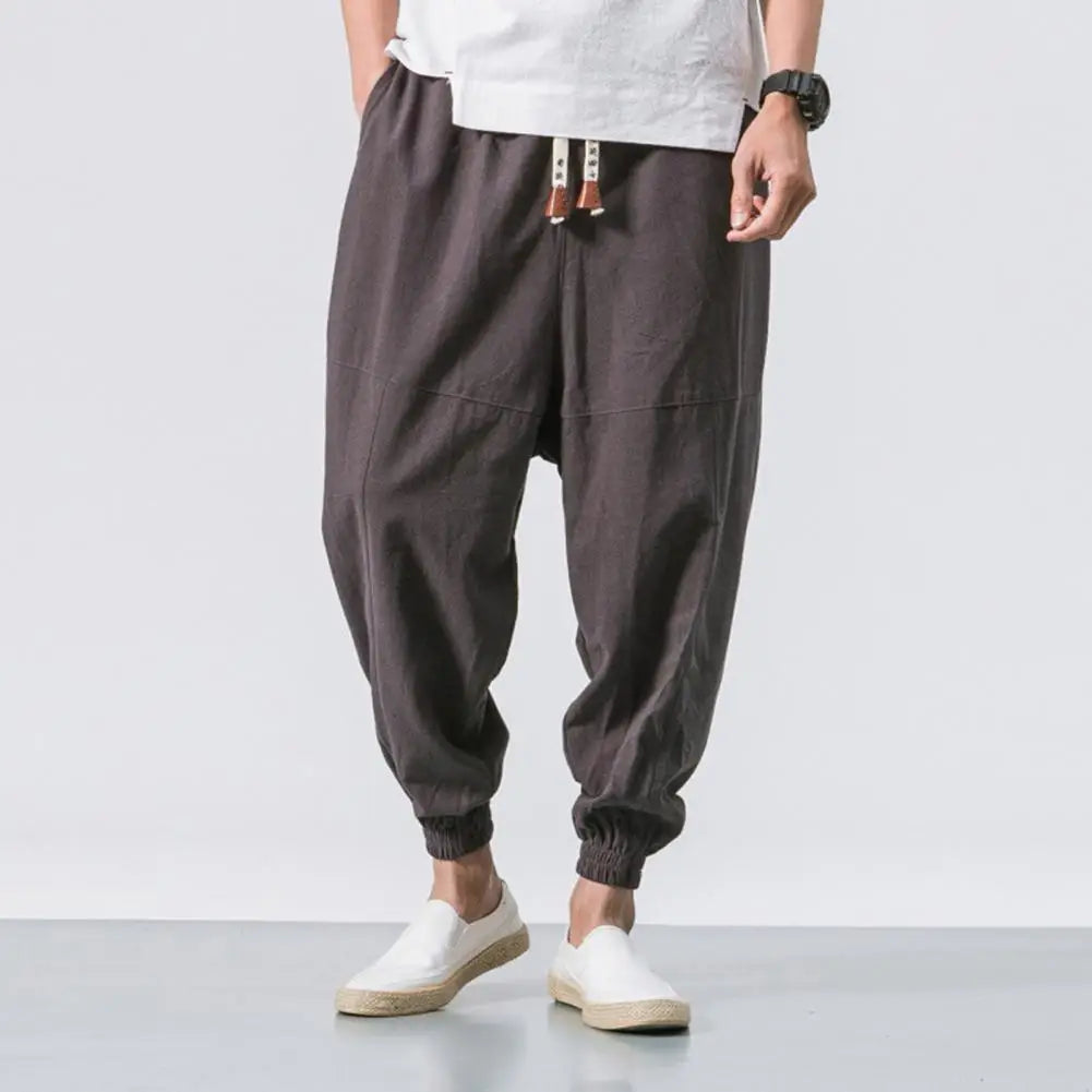 Men Joggers Japanese Style Deep Crotch Casual Men Trousers Sport Pants Loose Ankle Length Pockets Men Harem Pants Streetwear