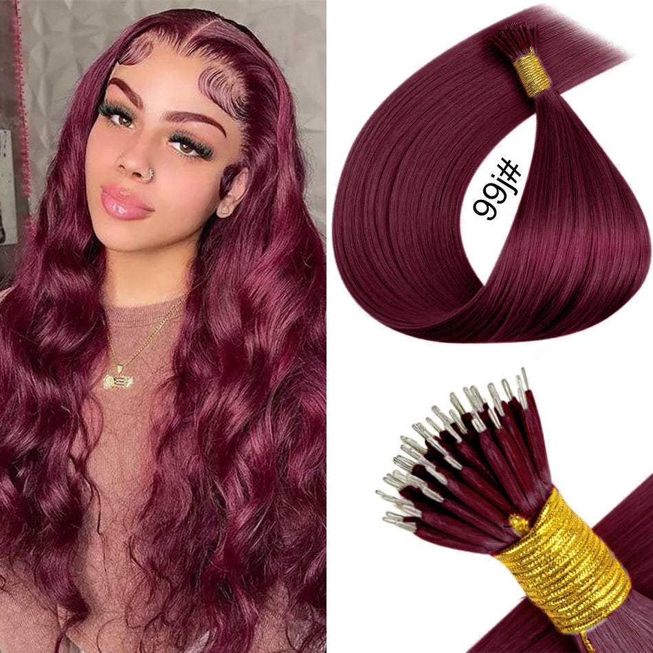nano rings hair extension real human hair Invisible Mini Silicone Beads Black Brown Blonde Microlink 100% human Hair Extensions
