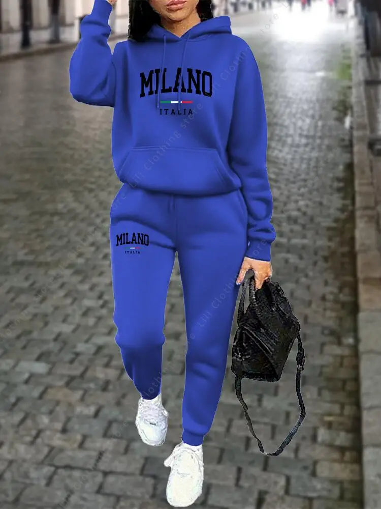 Milano Women Tracksuit Set Hoodie Sweatshirt Sweatpants Two Piece Autumn Winter