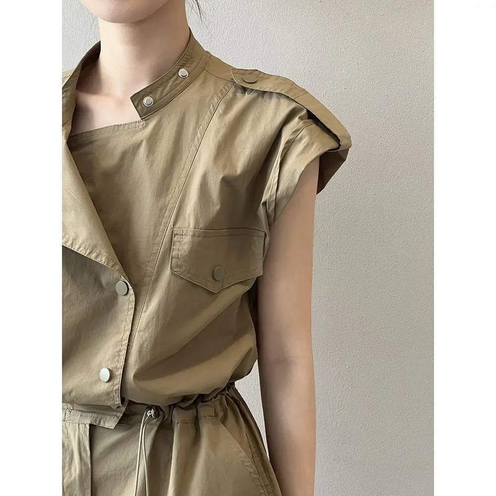 Fashionable Thin Short Pants Jumpsuit Set High Waist Commute Style Tassel Detail Straight Leg Jumpsuit for Summer