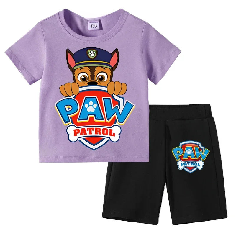 Paw Patrol Kids Set Boys Short Sleeve T-Shirt Top+Shorts 2-Piece Outfits Boys Cartoon Suit 3-8Years Children Clothes For Summer