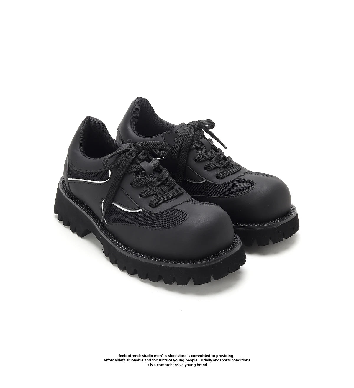 Sports leather shoes for men lightweight mesh splicing genuine leather black thick sole height increasing big head work shoes