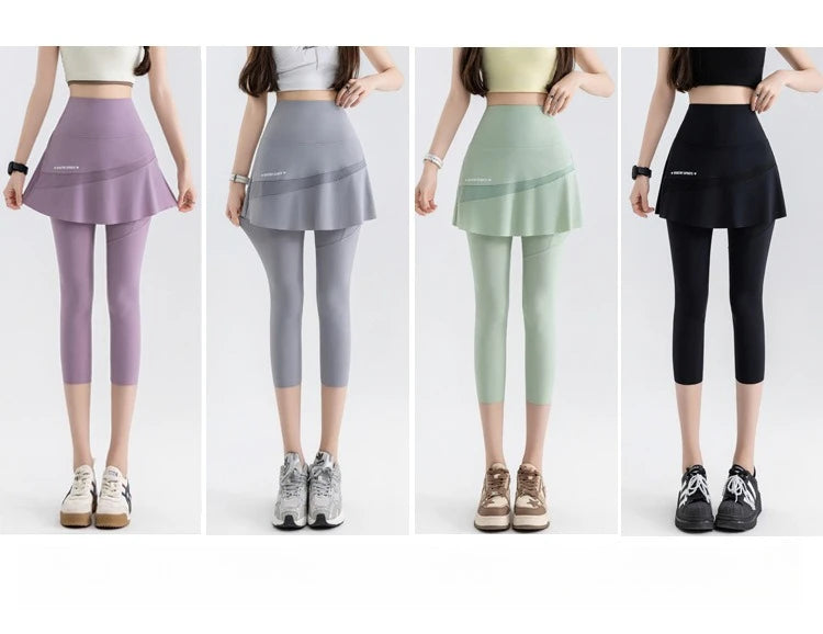 Fake Two Short Skirt Pants with Summer Pockets Crotch Half Skirt for Women High Waisted Oversized Quick Drying Sports Yoga Pants