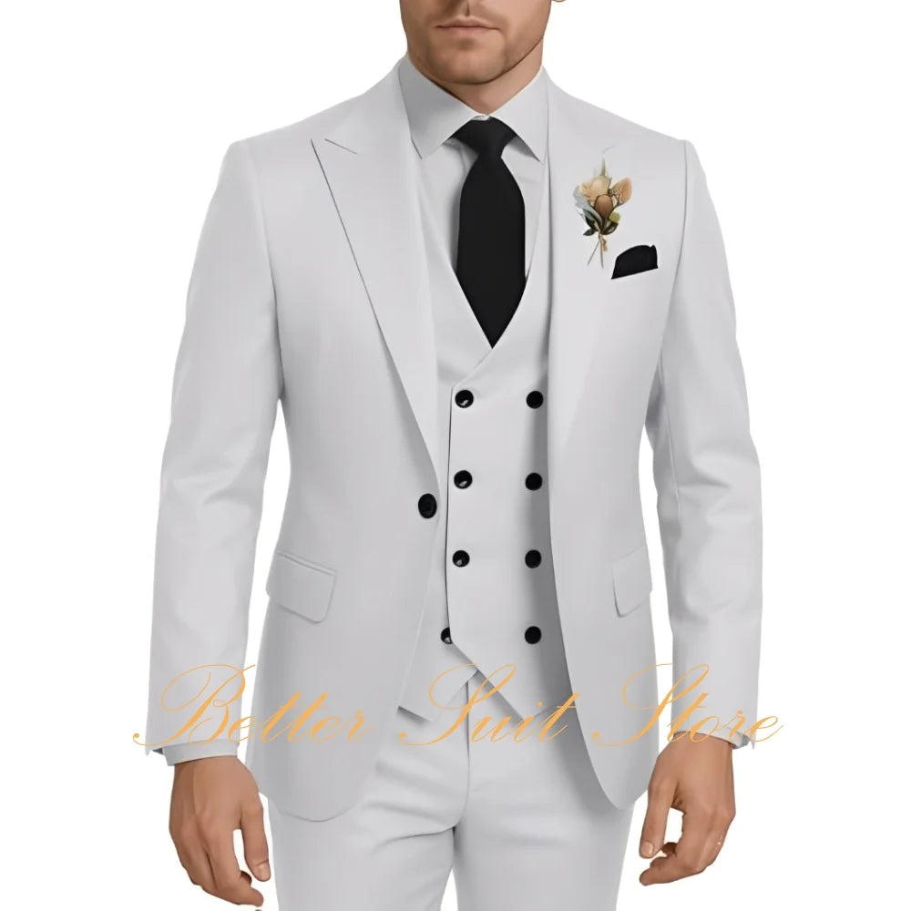Men's Suits 3 Piece Set Wedding Groom Tuxedo Slim Fit Blazer Vest Pants One Button Jacket Formal Men Suit Set