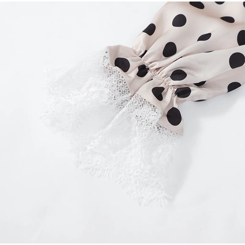 Polka Dot Polka Dot Skirt 2 Piece Set Women Elegant Scarf  Long Sleeve Shirts Suit Spring Lady Fashion Commucate Outwear 2026