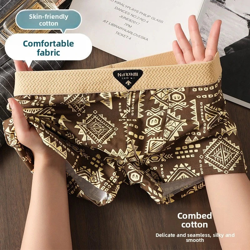 Men's Underwear Is Comfortable and Breathable, with a Trendy American Retro and Ethnic Style. It Is a Men's Mid Rise Shorts