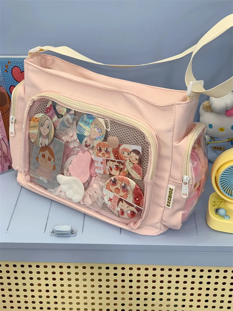 Trendy Transparent Simple Crossbody Bag for Girls Large Capacity School Shoulder Bag Comfortable and Versatile Texture Ita Bag