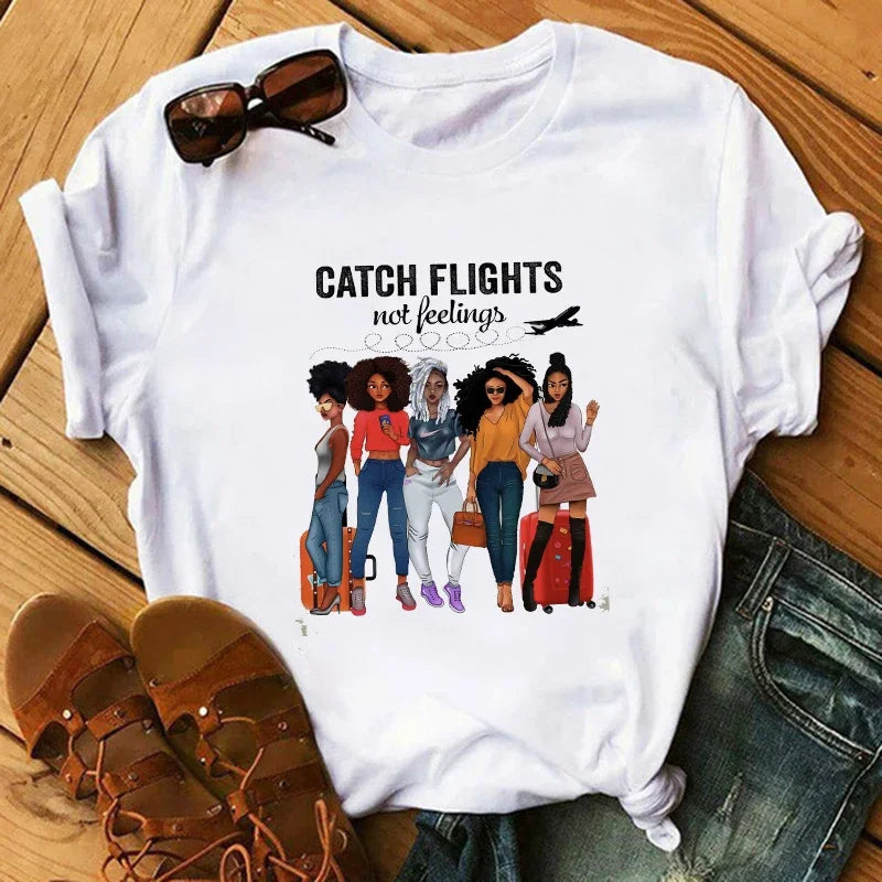 Fashion Print T-shirt Kawaii Melanin T Shirt Women Funny Black African Curly Hair Girl Graphic Tees Aesthetic Tshirt Female