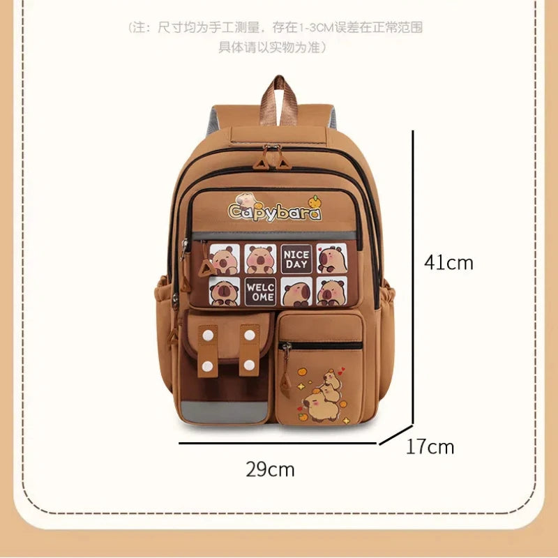 Kawaii Capybara School Backpack for Girls School Bags Set Casual Daypack Teens Girls Book Bag Children Schoolbag Travel Backpack
