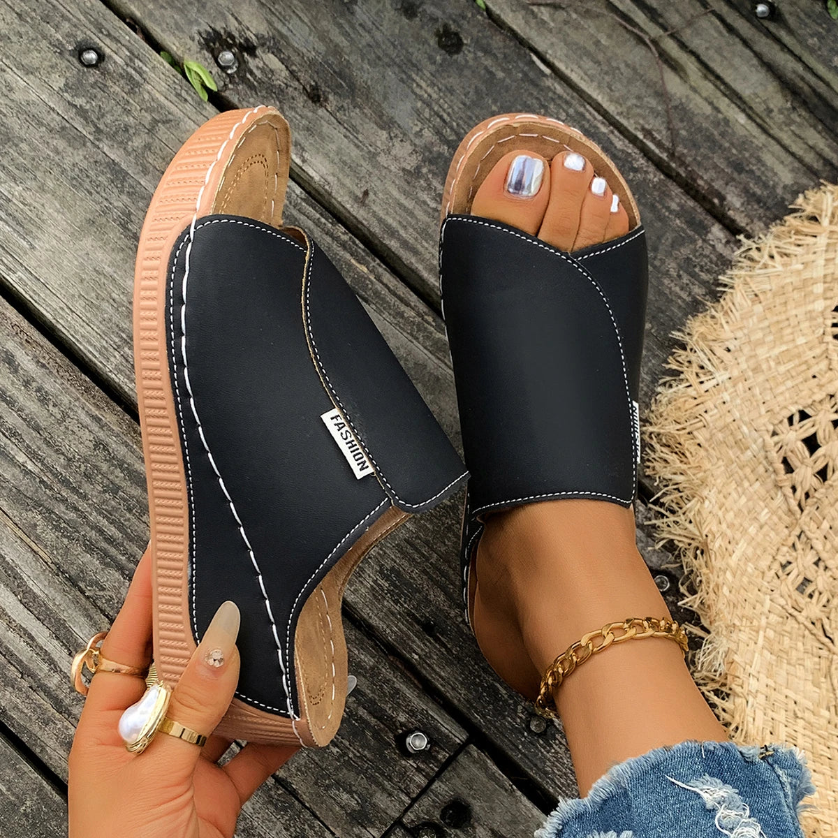 Minimalist Summer Women Sandals Fashion Thick Sole Wedge Heel Platform Slides Slip on Sandals Woman Slippers Female Footwear