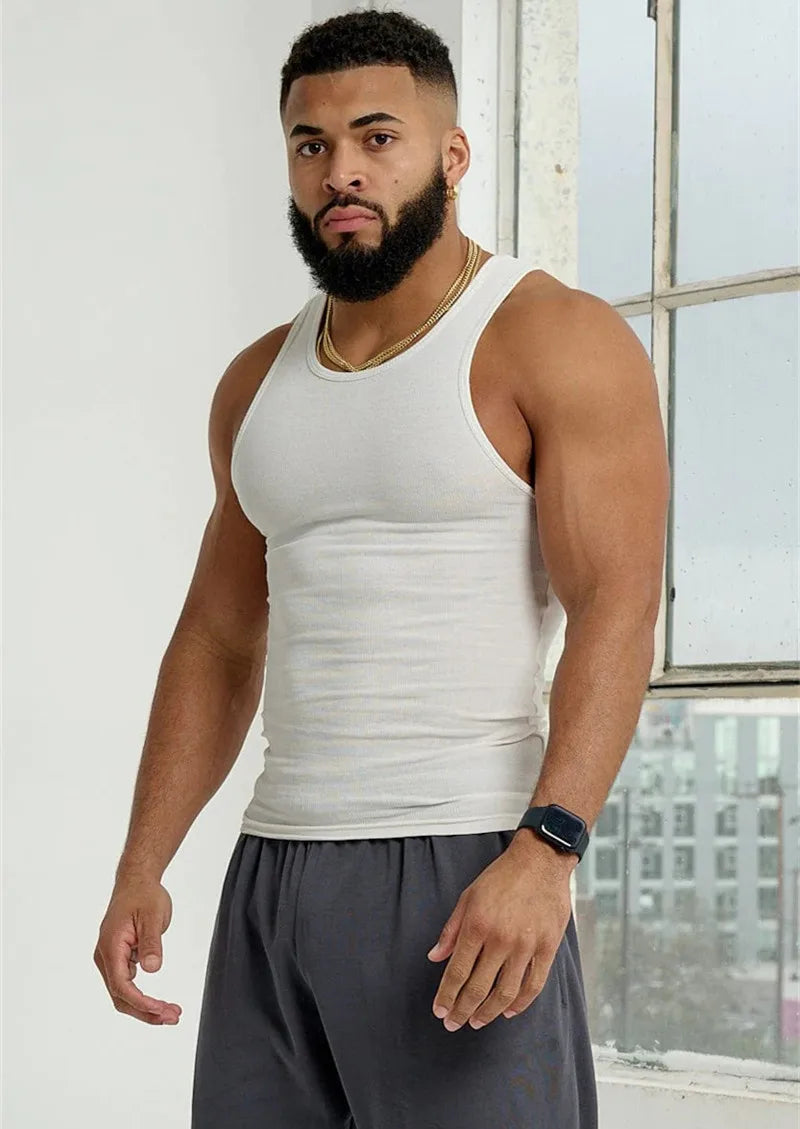 Spring Summer Knit Ice Silk Ribbed Fitness Sports Casual Slim-fit Men's Vest Men's I-line Muscle Vest Cotton Men