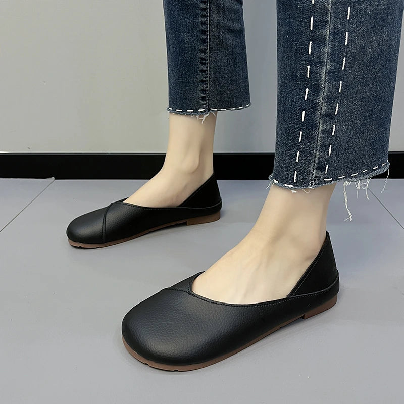 Genuine Leather Spring Autumn Handmade Flats Ballerina Shoes Women Loafers Comfortable Soft Leather Women Flats Shoes