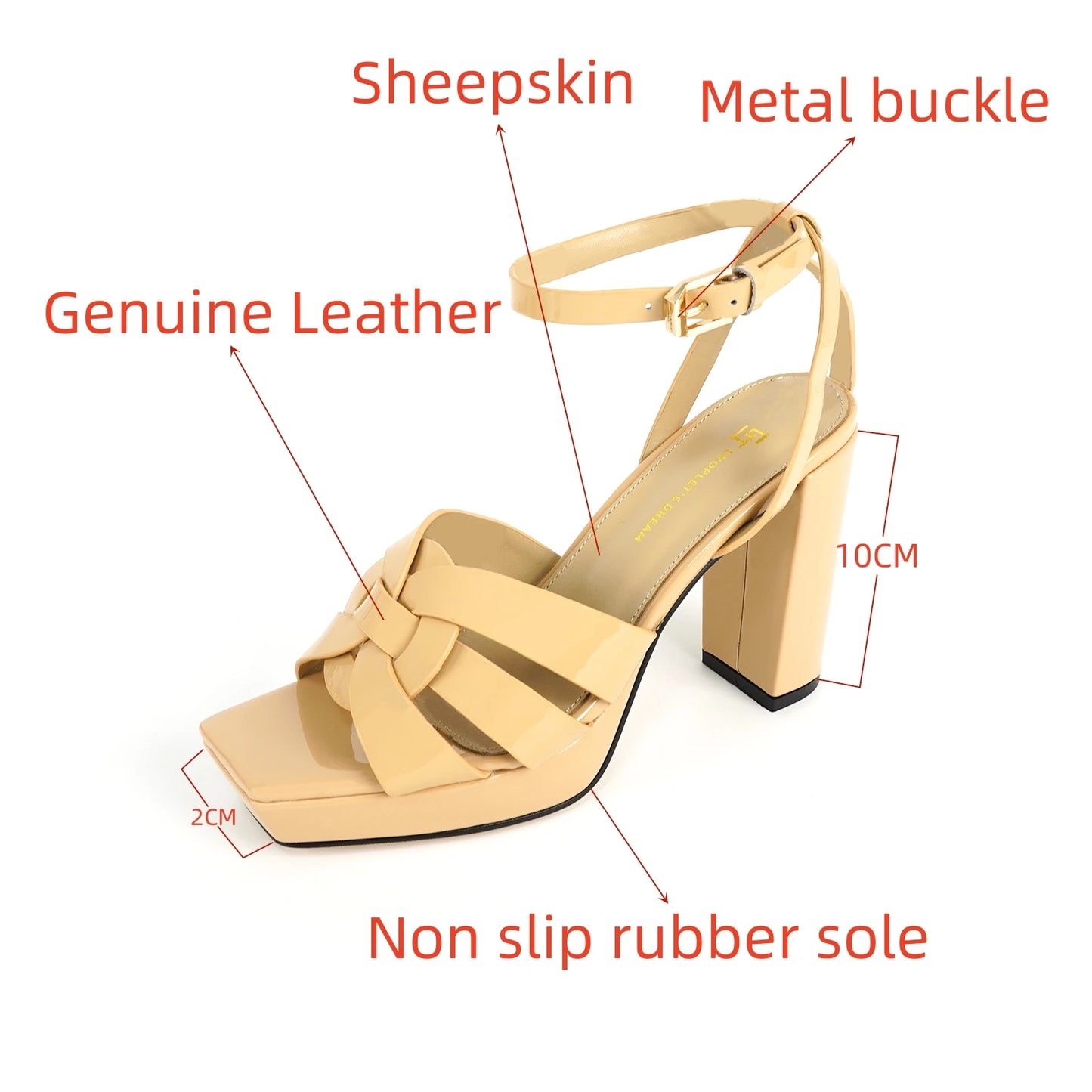 Size 35-44: Summer Elegant Sandals, Genuine Leather Square Head, Open Toe Style Banquet Shoes, 10CM Sexy High Heels