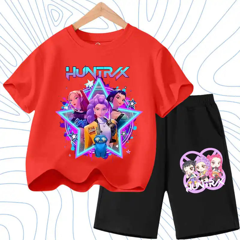 Kids Fashion Outfits Teen Children's O Neck Short Sleeve Tops Shorts 2pcs Summer Girls Casual T Shirt Sets K POP Cartoon Printed