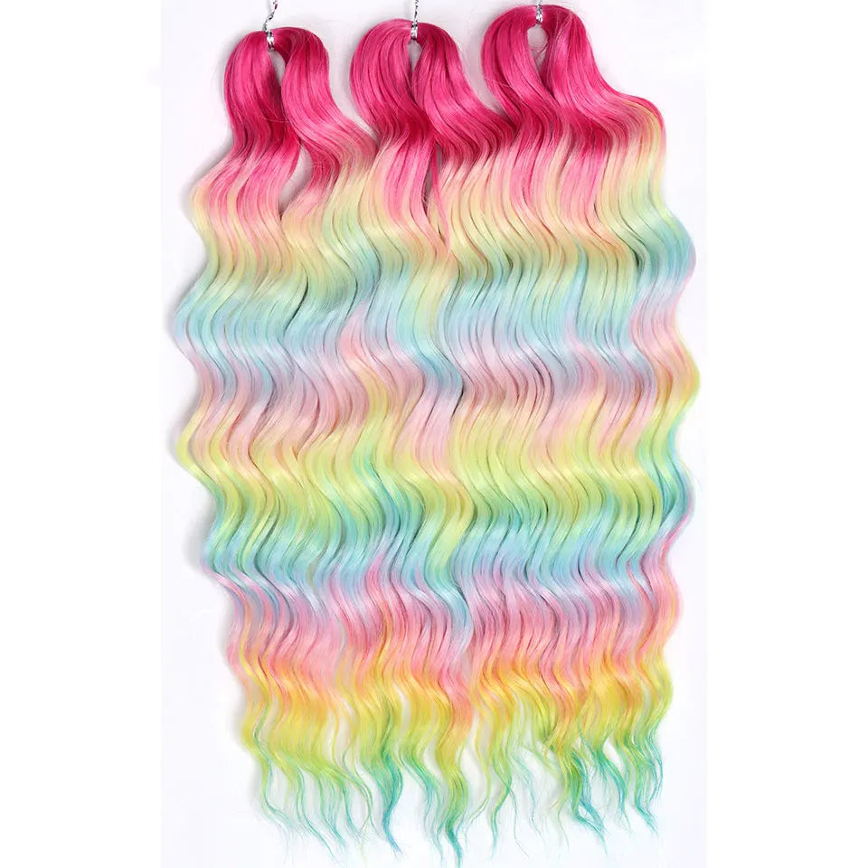 Noble 24 Inch Synthetic Hair Water Wave Braiding Hair Extensions Ombre Rainbow color Deep Wave Curl Twist Crochet Hair Extension