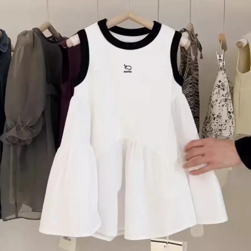 New Korean Kids Dresses for Girls Cute Casual Tank Dress Baby Girls Kawaii 2025 Summer Dress Toddler Girl A-line Dress 2-8y