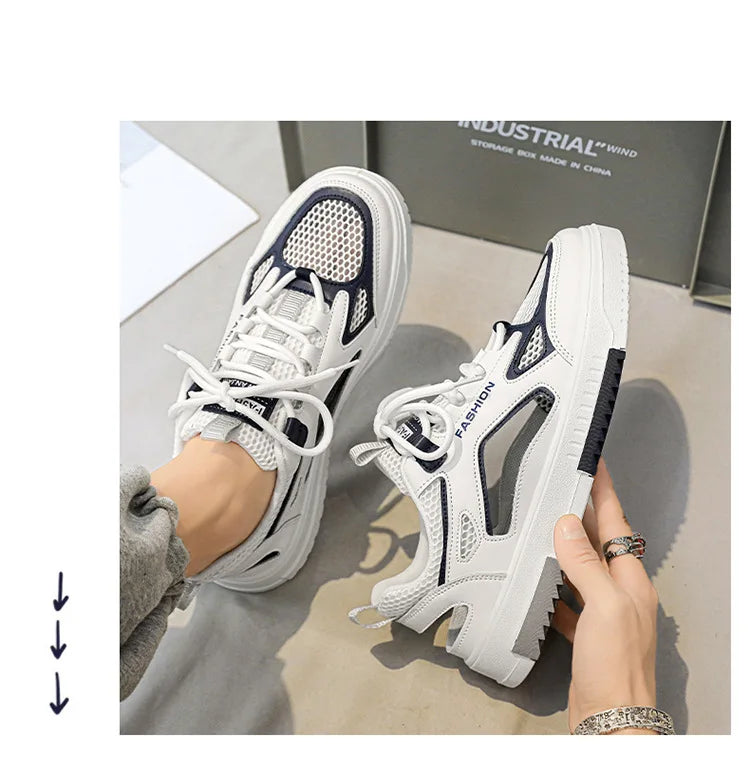 Breathable Men's Vulcanized Shoes Lace-ups Outdoor Running Shoes Comfortable Mens Sandals Mesh Casual Sneakers Summer New Tenis