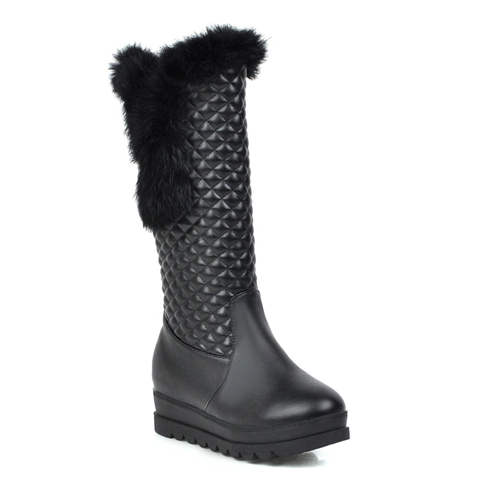Winter Warm Fur Knee High Boots Womens Platform Snow Boots High Heels Female Padded Shoes  High Boots  Free Ship Big Size 41