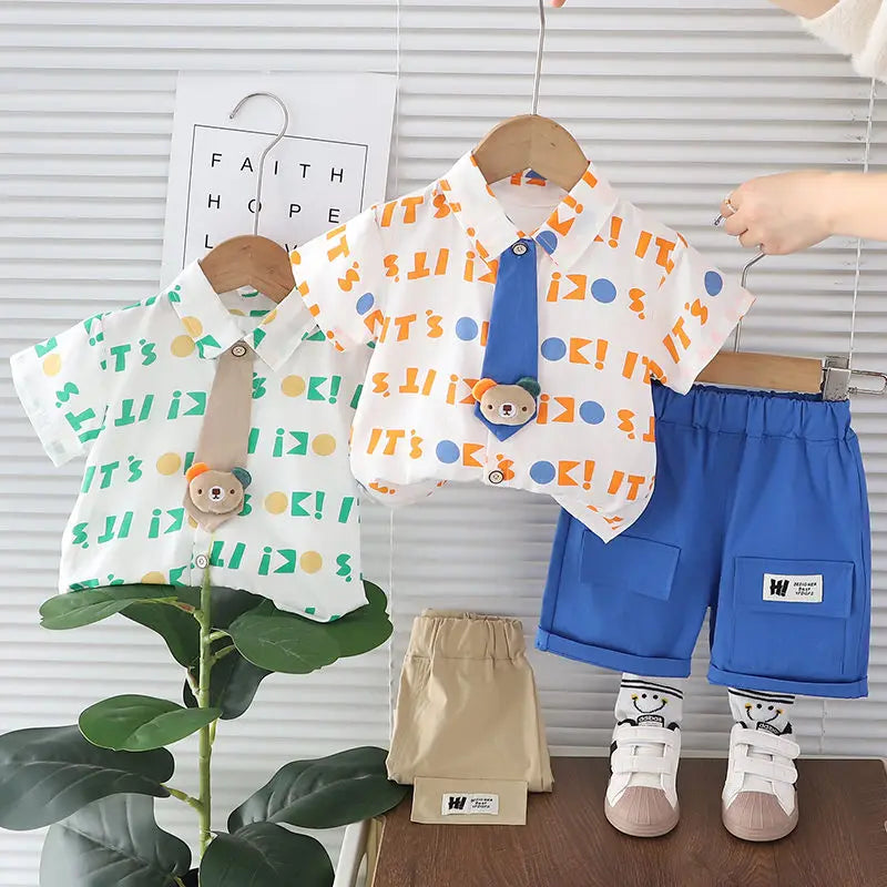 New Children Casual Clothes Suit Summer Boys Girls Printe Letters Shirt Shorts 2Pcs/Set Kids Toddler Clothing Infant 0-5 Years