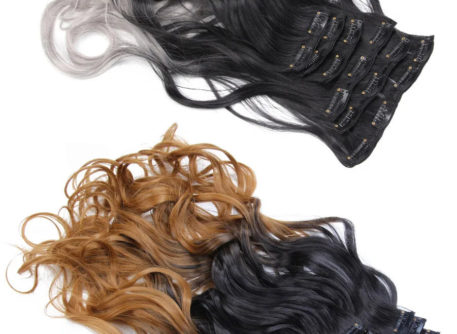 22 Inches Synthetic Long Straight Hairstyle 16 Clips 6Pcs/Set Hair Extensions Blonde Black Hairpieces Heat Resistant For Women
