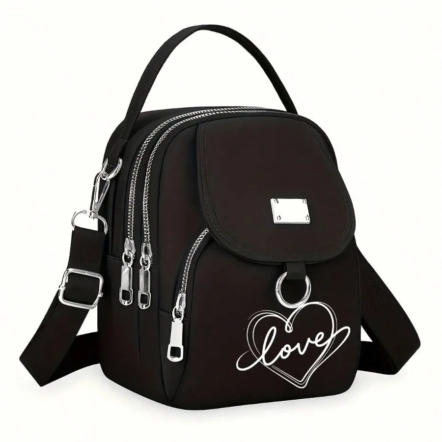 1pc Heart Love Print Shoulder Bag Women's Casual Mini Crossbody Bag Adjustable Good Capacity Small Handbag Girls Crossbody Bag